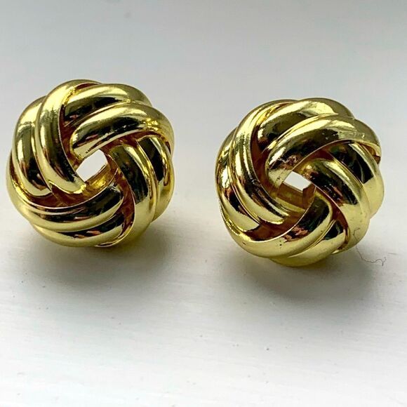 Men’s 10k Gold Plated Knot Stud Earrings, Small Medium Size, Pierced Unisex Gift - Picture 1 of 7